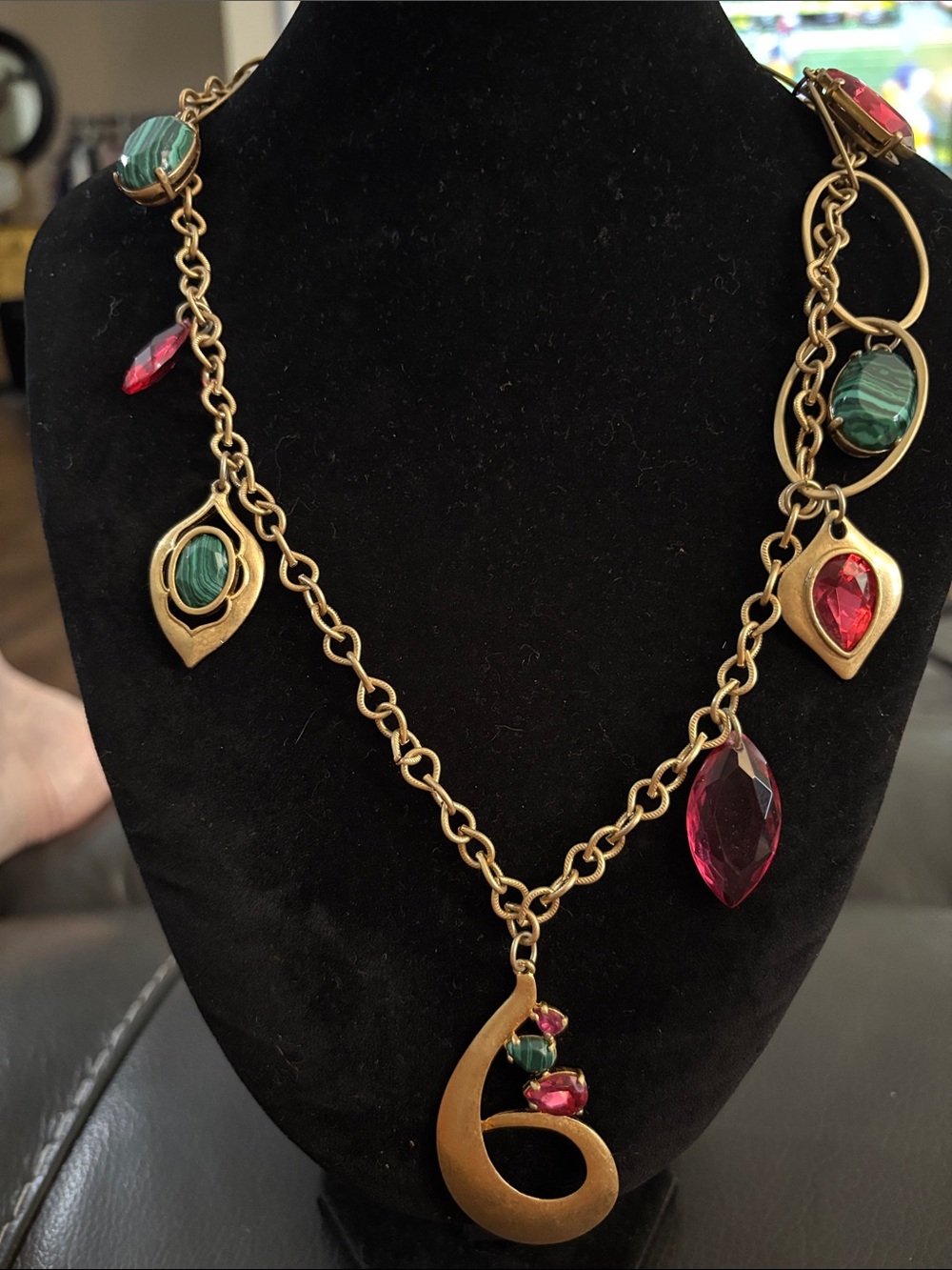 Jessica Simpson Matte Gold-Tone Necklace with Pink and Green Drops
